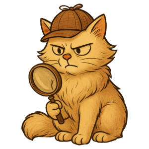 Imagen del gato detective con lupa
